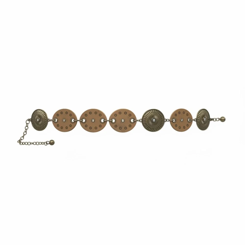 Women's Vintage Style Beige Round Disc and Chain Waist Belt S/M